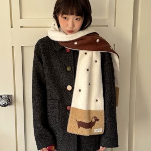 Double-Sided Polka Dot Scarf for Autumn & Winter - Cute Warm Neck Scarf, Puppy Gallery Design, Stylish Accessory for Cozy Outfits