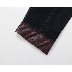 Double-Sided Seam Wide-Leg Jeans with Snake Skin Fabric Splicing and Curved Knife Silhouette – Trendy Y2K Style Denim Pants