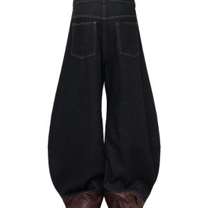 Double-Sided Seam Wide-Leg Jeans with Snake Skin Fabric Splicing and Curved Knife Silhouette – Trendy Y2K Style Denim Pants