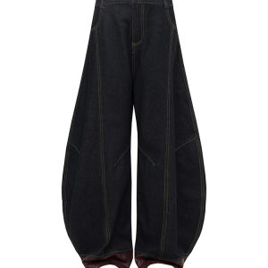 Double-Sided Seam Wide-Leg Jeans with Snake Skin Fabric Splicing and Curved Knife Silhouette – Trendy Y2K Style Denim Pants