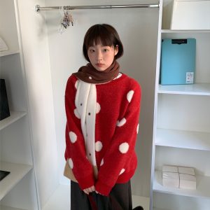 Double-Thick Polka Dot Pullover Sweater for Autumn Winter, Versatile Outerwear and Innerwear, Cozy Chic Style