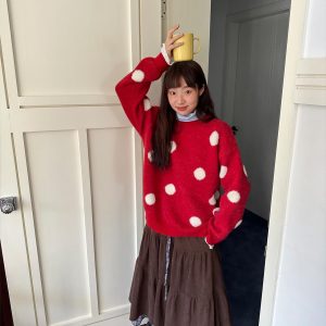 Double-Thick Polka Dot Pullover Sweater for Autumn Winter, Versatile Outerwear and Innerwear, Cozy Chic Style