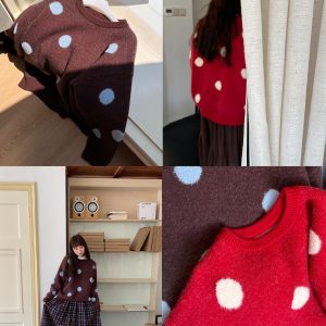 Double-Thick Polka Dot Pullover Sweater for Autumn Winter, Versatile Outerwear and Innerwear, Cozy Chic Style