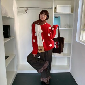 Double-Thick Polka Dot Pullover Sweater for Autumn Winter, Versatile Outerwear and Innerwear, Cozy Chic Style