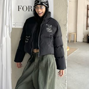 Double Zipper Short Cotton Jacket for Women - Spicy American-Style Warm Bread Coat with Niche Design