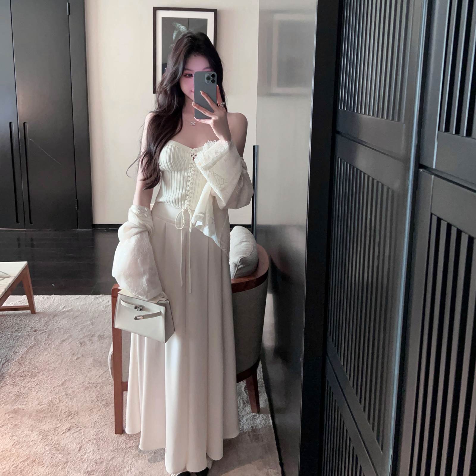 Draped White Satin Wide-Leg Pants for Women - High Waist, Elegant Summer Style, A-Line Design, Fashionable Chic Look