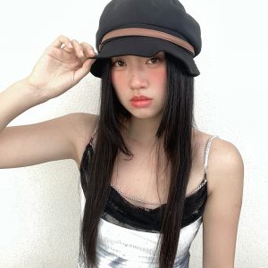 Early Spring Retro Sweet Elegant Octagonal Sun Hat with Side Belt - Small Face-Shaping Women's Niche Hat