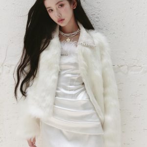 Eco-Friendly Faux Fur Plush Coat in Aristocratic First Snow Rabbit Style for Spring Summer - Chic 90s Inspired Fashion
