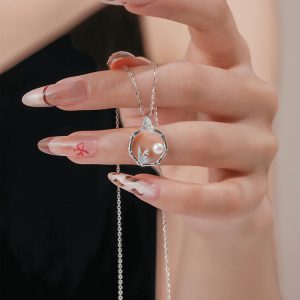 Elegant Bamboo Bead Pearl Necklace for Women, 925 Sterling Silver Clavicle Chain, Decorative Jewelry, Classy Style