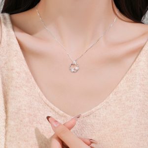 Elegant Bamboo Bead Pearl Necklace for Women, 925 Sterling Silver Clavicle Chain, Decorative Jewelry, Classy Style