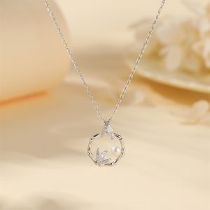 Elegant Bamboo Bead Pearl Necklace for Women, 925 Sterling Silver Clavicle Chain, Decorative Jewelry, Classy Style
