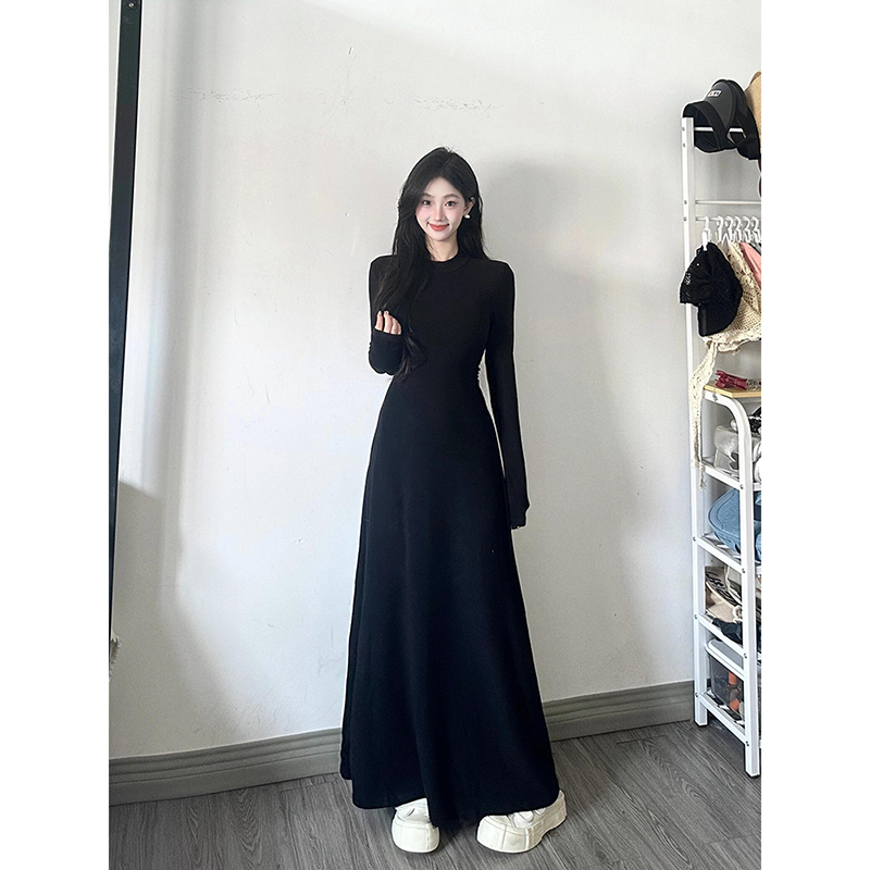 Elegant Black Long Sleeve Bodycon Dress for Women - Waist-Cinching Slim-Fit Design, Body-Hugging Style for Spring Fashion
