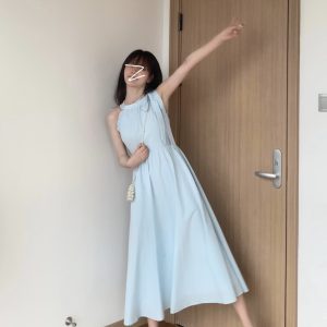 Elegant Blue Spaghetti Strap Dress - French Style, Sweet & Sexy for Date Nights, Perfect for 90s & Y2K Inspired Fashion
