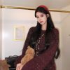Elegant Bordeaux Red Off-Shoulder Sweater with Heavy Sequins and Embroidery - Chic Evening Wear for 90s and Y2K Styles