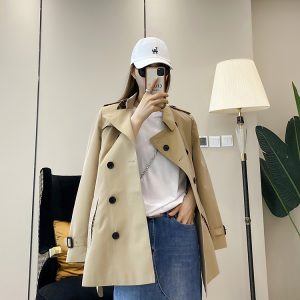 Elegant British Classic Mid-Length Trench Coat for Women - Double-Breasted, Lapel, Shoulder Epaulet, Waist Belt, Autumn Style