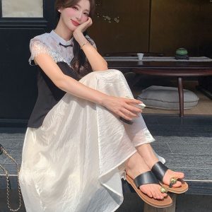 Elegant Chinese-Style Lace Spliced Two-Piece Skirt Set for Women - Retro Summer 2025 Half Skirt Fashion