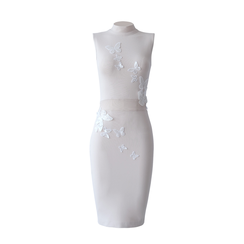 Elegant Fitted Mid-Length Dress for Women - Angel Butterfly Design, Chinese Style, Luxury Look, Perfect for Special Occasions