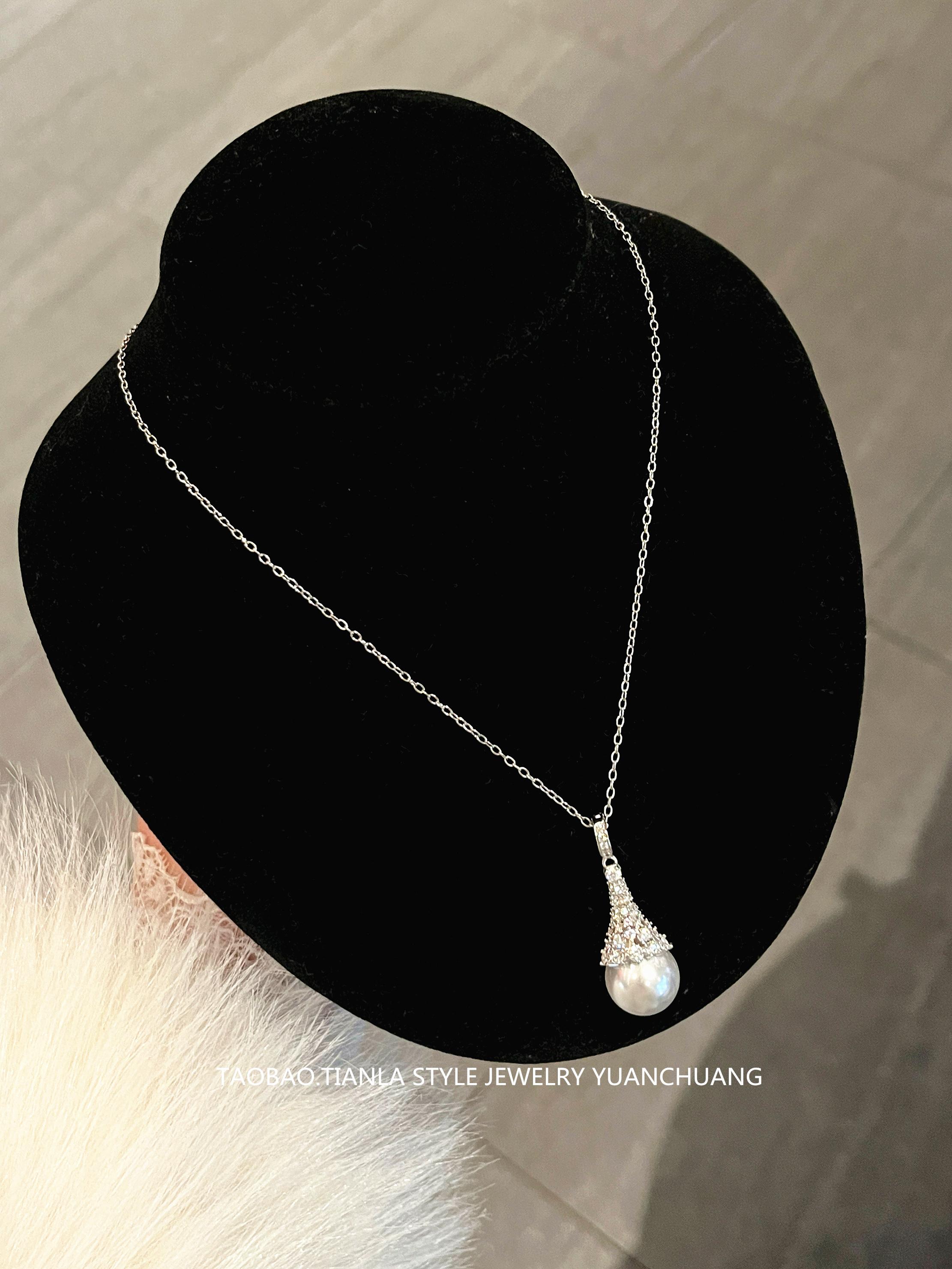 Elegant Flashing Diamond Snow Tower Pearl Necklace for Women, Pure Silver Collarbone Chain, Light Luxury, Exquisite Design