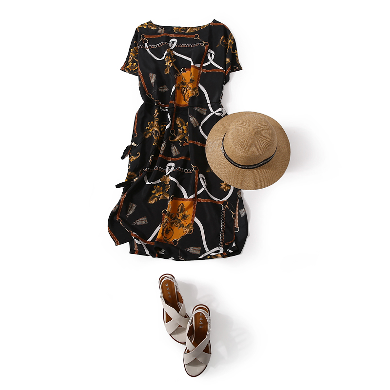 Elegant Floral Side Split Silk Dress – Retro European Summer Style, Loose Fit, Perfect for 90s and Y2K Fashion Lovers