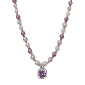 Elegant French Purple Square Sugar Pearl Necklace - Luxurious High-End Clavicle Chain for Versatile Style
