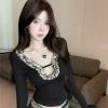 Elegant French-Style Heavy Sequined Long Sleeve T-Shirt - Autumn Winter Fashion, Stylish Short Top for a Chic Look