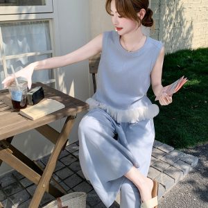 Elegant French Temperament Two-Piece Suit for Women - Summer 2025 High-End Vest & High-Waisted Wide-Leg Pants Set