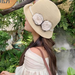 Elegant Hepburn-Style Floral Pearl Sun Hat for Women - 2025 New Model, Sun Protection Fisherman Hat, Vintage-Inspired Fashion Accessory