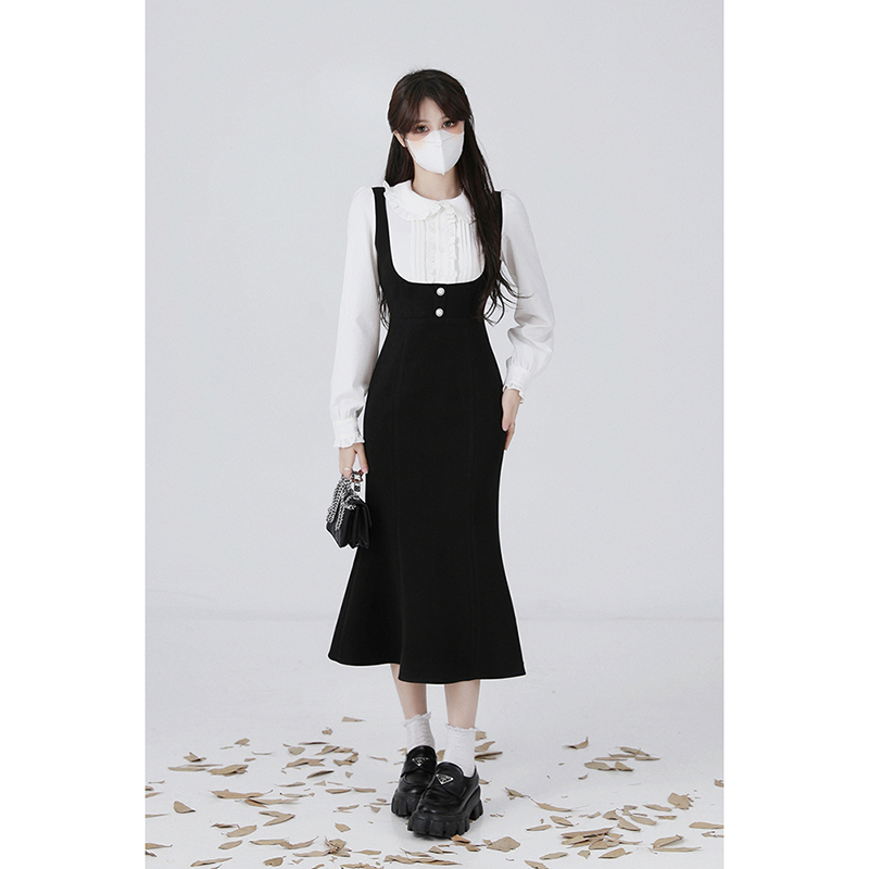 Elegant Hepburn-Style Two-Piece Shirt Dress for Women, Waist-Cinching Fishtail Design, Spring 2025 Fashion, Chic and Timeless