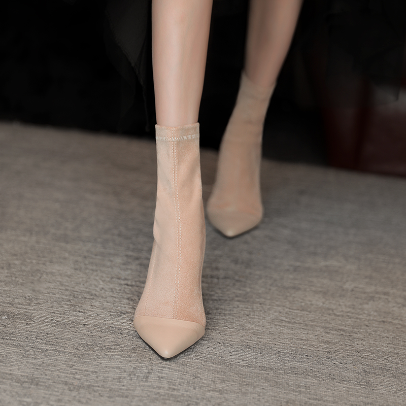 Elegant High-Heeled Sock Boots for Women - 2023 Autumn Winter Pointed Toe Thin Heel Elastic Short Boots