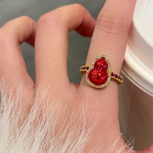 Elegant Open Finger Ring for Women - Super Bright Festive Big Red Gourd Design, Light Luxury, High-End Style