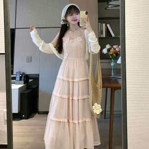 Elegant Pink Spaghetti Strap Dress with Flared Skirt - 2025 Spring/Summer Vacation Style, Perfect for Y2K and 90s Fashion Lovers