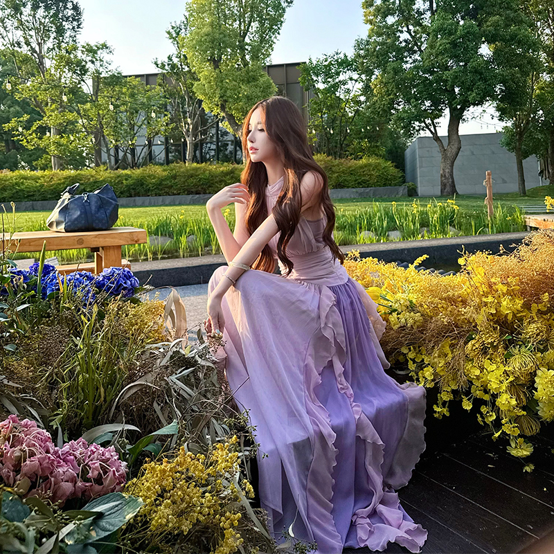 Elegant Ruffled Long Dress for Women, High-End Summer Dress, Heavy-Duty Design, Chic Evening Wear, Perfect for Special Occasions
