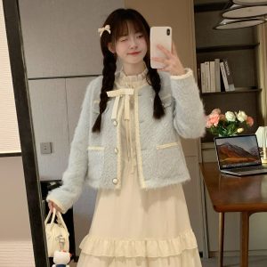 Elegant Slimming Blue Chanel-Style Coat for Women - Sweet Delicate Spring Design, High-Quality Fashion Outerwear