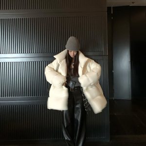 Elegant Street Black Motorcycle PU Leather Wide-Leg Pants for Women - Casual Loose Fit for Spring & Winter Fashion