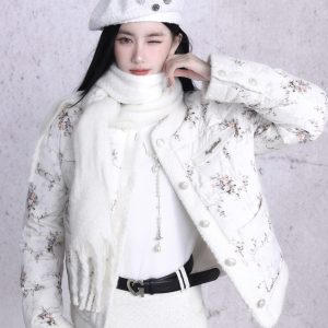 Elegant Sweet Warm Winter Jacket with Tweed Splicing - Chic 90s Inspired Outerwear for Cozy Winter Style