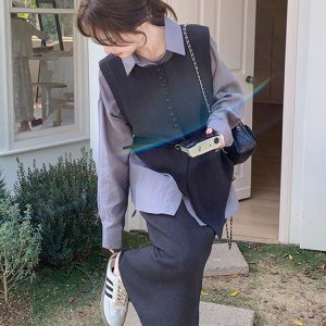 Elegant Three-Piece Set for Women: Spring 2025 Shirt Vest and Skirt Outfit, Trendy High-End Fashion