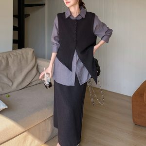 Elegant Three-Piece Set for Women: Spring 2025 Shirt Vest and Skirt Outfit, Trendy High-End Fashion