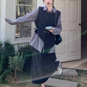 Elegant Three-Piece Set for Women: Spring 2025 Shirt Vest and Skirt Outfit, Trendy High-End Fashion