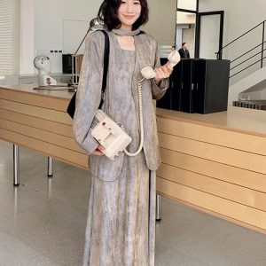 Elegant Two-Piece Set: Suit Jacket & Slip Dress for Women - High-Quality Spring 2025 Temperament Outfit, Mature Style