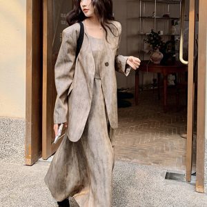 Elegant Two-Piece Set: Suit Jacket & Slip Dress for Women - High-Quality Spring 2025 Temperament Outfit, Mature Style
