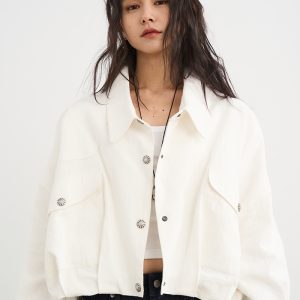 Elegant White Heavy Cotton-Linen Short Jacket for Women - 2025 New Casual Korean Style Versatile Top