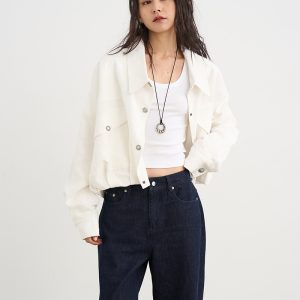 Elegant White Heavy Cotton-Linen Short Jacket for Women - 2025 New Casual Korean Style Versatile Top