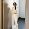 Elegant White Knitted Sweatshirt Set for Women - Autumn Winter 2023, High-End Quality, Wide-Leg Pants, Draped Two-Piece Outfit
