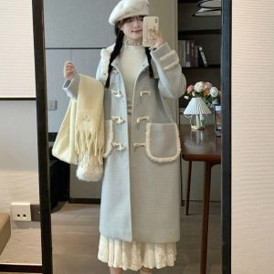 Elegant White Mermaid Dress with Knit Layer, French-Style Spring Fashion, Sweet Delicate Design for Effortless Layering.