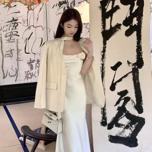 Elegant White Satin Slip Dress for Summer - Long Slim Fit Bodycon Style, Perfect for Parties and Events