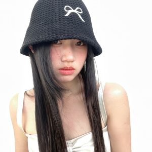 Embroidered Bow Bucket Hat for Women - Thin, Breathable Fisherman Hat, Versatile Sun Hat for Spring and Summer Fashion