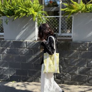 Embroidered Hollow Large Capacity Tote Bag in Fresh Light Green - Stylish Shoulder Bag for Everyday Use