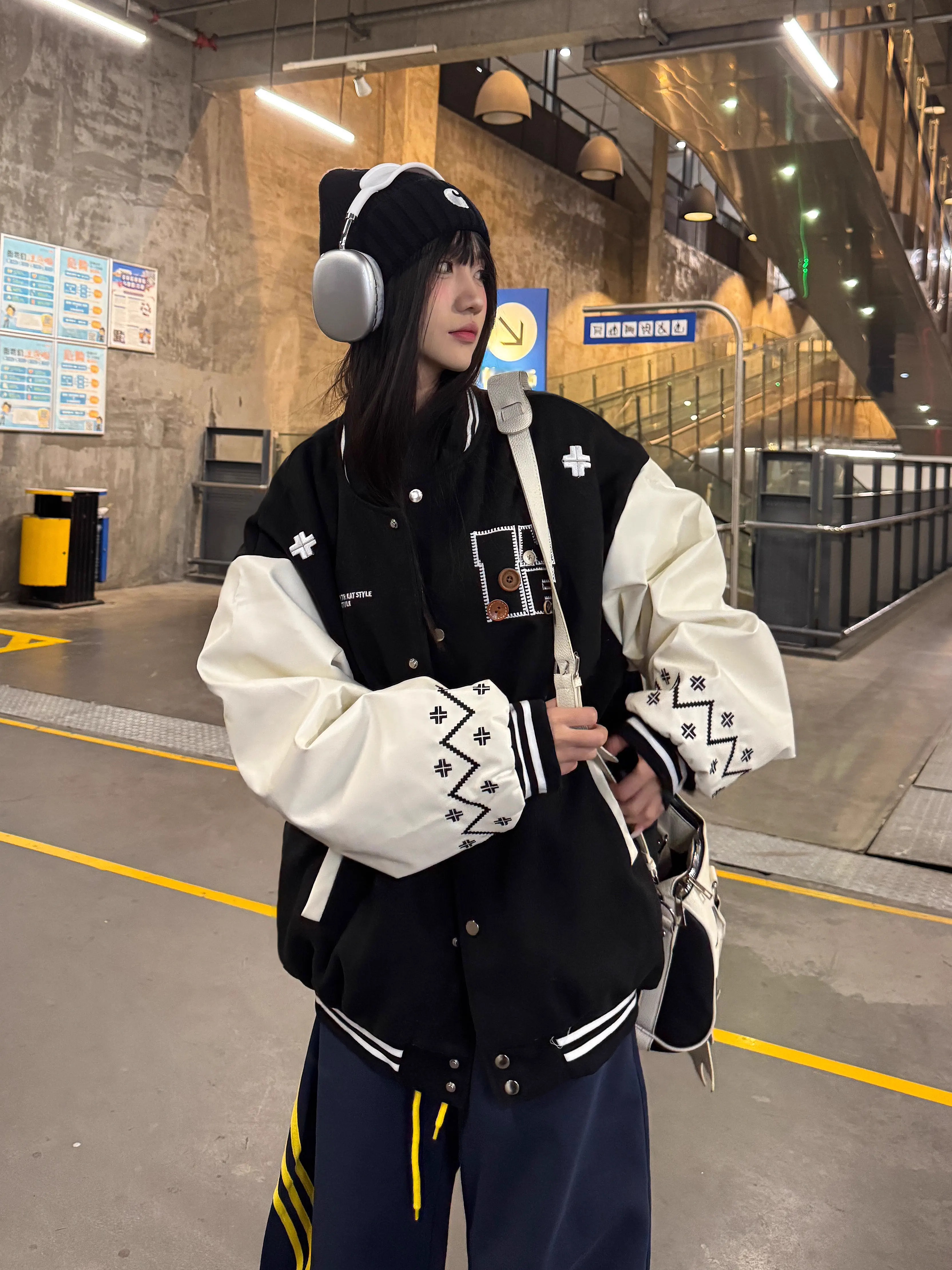 Embroidered Letter Baseball Jacket - Ethnic Style Loose Coat for Spring 2025 - Trendy 90s Inspired Fashion