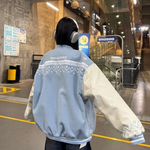 Embroidered Letter Baseball Jacket - Ethnic Style Loose Coat for Spring 2025 - Trendy 90s Inspired Fashion