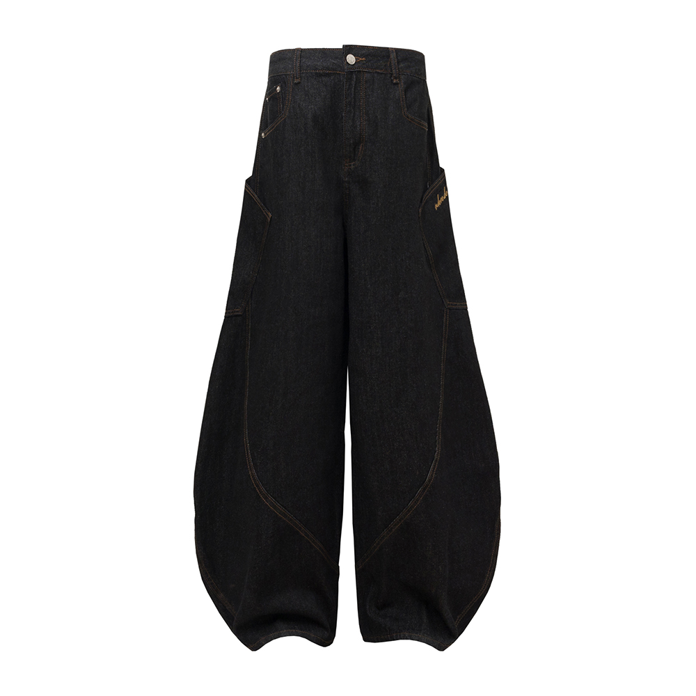 Embroidered Letter Pocket Cargo Wide-Leg Baggy Jeans - American Original Denim Curved Knife Pants for 90s Y2K Style